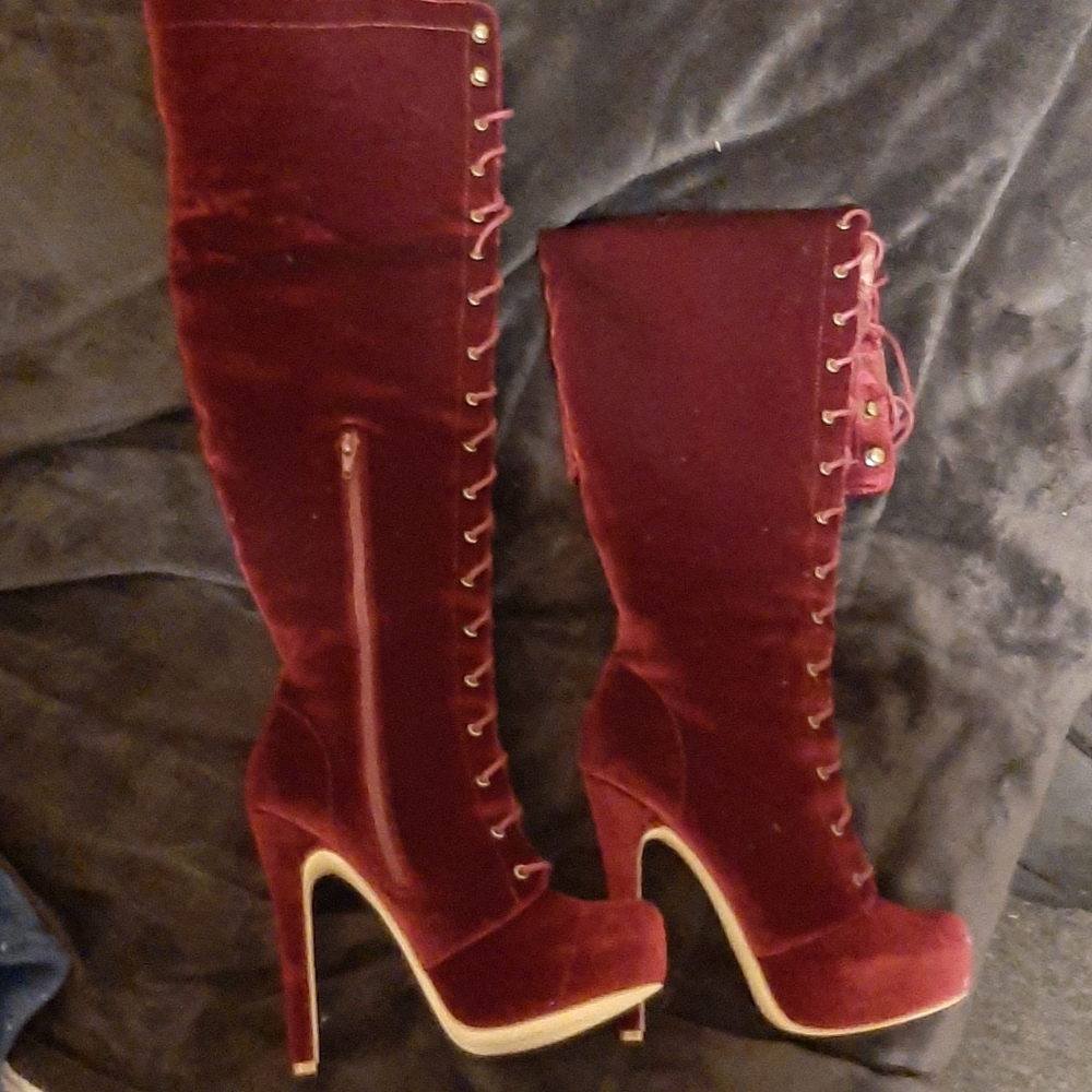 Burgundy Pearl Detail Boots
